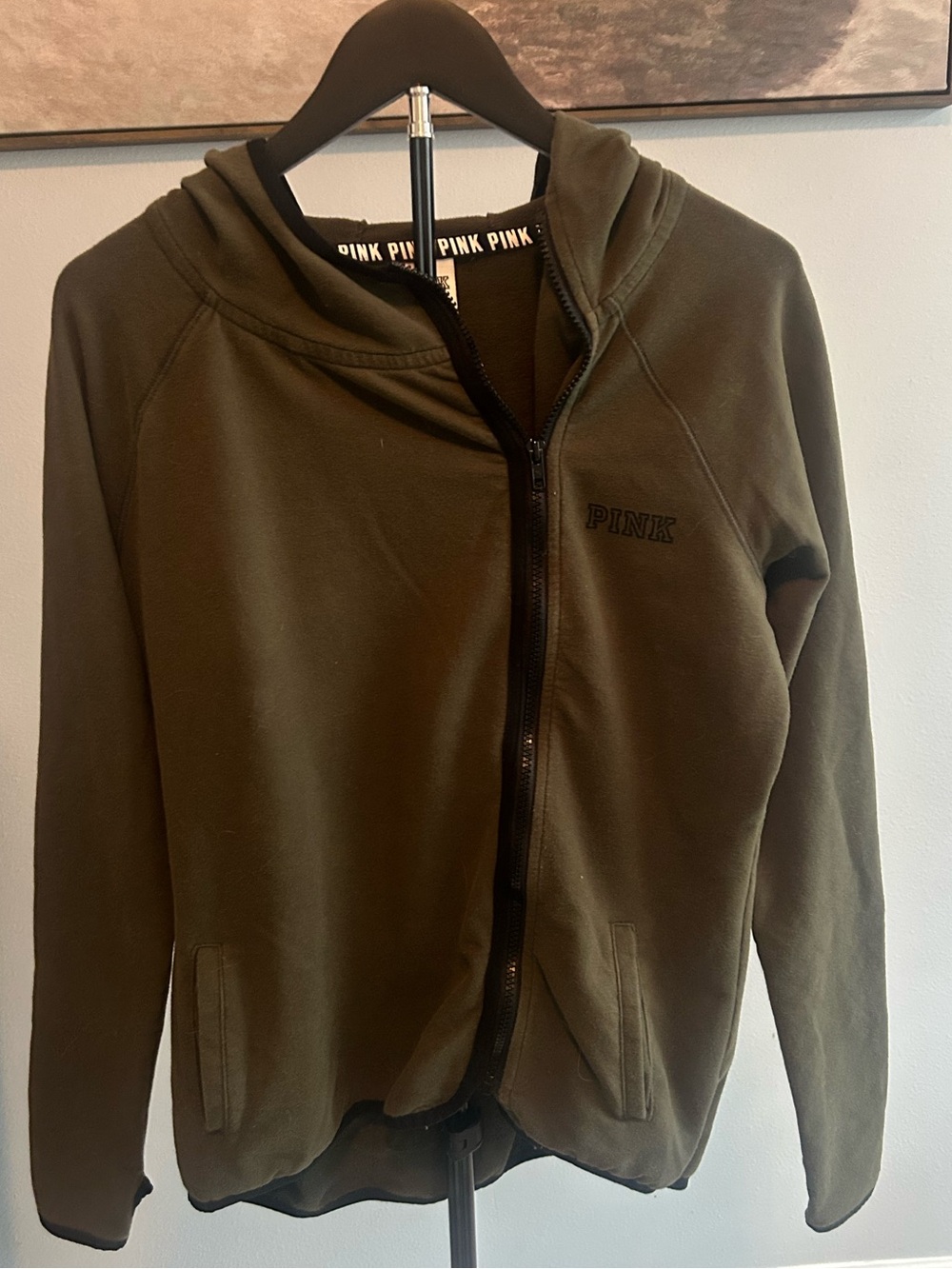 PINK Victoria's Secret Olive Green Zip-Up Hoodie Jacket